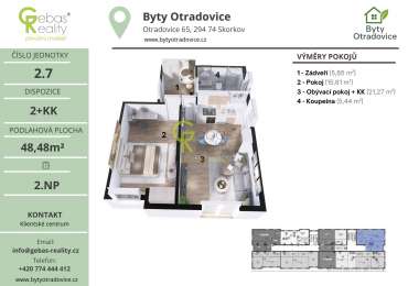 Nový byt 2+kk v projektu Byty Otradovice u Brandýsa nad L. vč. sklepa a parkovacího stání v ceně