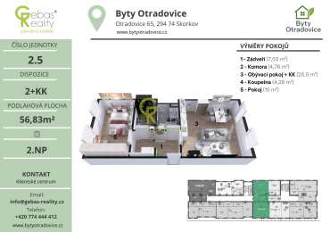 Nový byt 2+kk v projektu Byty Otradovice u Brandýsa nad L. vč. sklepa a parkovacího stání v ceně