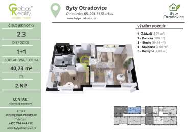 Nový byt 1+1 v projektu Byty Otradovice u Brandýsa nad L. vč. sklepa a parkovacího stání v ceně