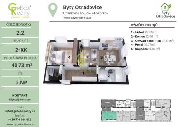 Nový byt 2+kk v projektu Byty Otradovice u Brandýsa nad L. vč. sklepa a parkovacího stání v ceně