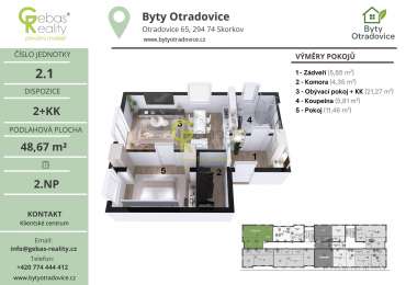 Nový byt 2+kk v projektu Byty Otradovice u Brandýsa nad L. vč. sklepa a parkovacího stání v ceně