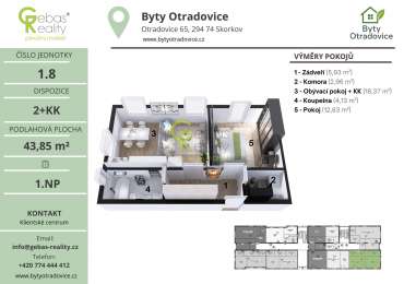 Nový byt 2+kk v projektu Byty Otradovice u Brandýsa nad L. vč. sklepa a parkovacího stání v ceně