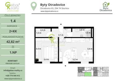Nový byt 2+kk v projektu Byty Otradovice u Brandýsa nad L. vč. sklepa a parkovacího stání v ceně
