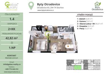 Nový byt 2+kk v projektu Byty Otradovice u Brandýsa nad L. vč. sklepa a parkovacího stání v ceně