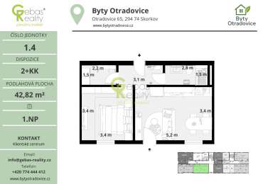 Nový byt 2+kk v projektu Byty Otradovice u Brandýsa nad L. vč. sklepa a parkovacího stání v ceně