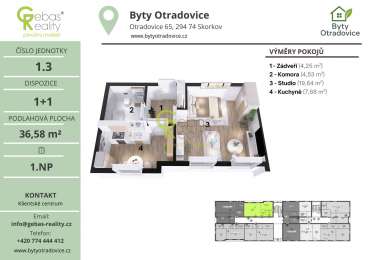 Nový byt 1+1 v projektu Byty Otradovice u Brandýsa nad L. vč. sklepa a parkovacího stání v ceně