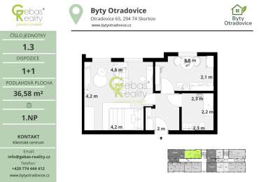 Nový byt 1+1 v projektu Byty Otradovice u Brandýsa nad L. vč. sklepa a parkovacího stání v ceně