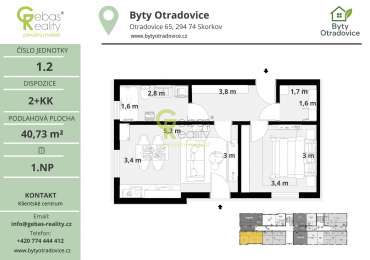 Nový byt 2+kk v projektu Byty Otradovice u Brandýsa nad L. vč. sklepa a parkovacího stání v ceně