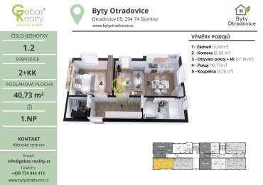 Nový byt 2+kk v projektu Byty Otradovice u Brandýsa nad L. vč. sklepa a parkovacího stání v ceně