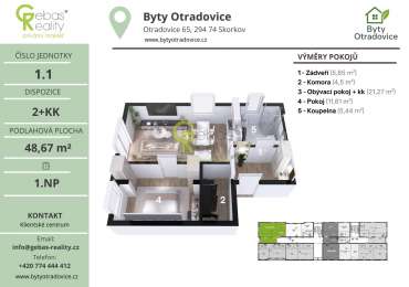Nový byt 2+kk v projektu Byty Otradovice u Brandýsa nad L. vč. sklepa a parkovacího stání v ceně