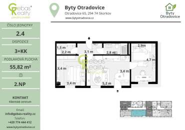 Nový byt 3+kk v projektu Byty Otradovice u Brandýsa nad L. vč. sklepa a parkovacího stání v ceně