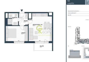 Pronájem bytu 2+kk s balkonem, garážovým stáním a sklepem – novostavba Sija Kamýk, Praha 12