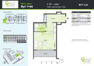 Pronájem světlého bytu 1+kk, 40,5 m², s lodžií, parkováním a sklepem – Praha–Kbely