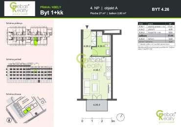 Pronájem světlého bytu 1+kk, 27 m², s balkonem –  ul. Mladoboleslavská, Praha–Kbely