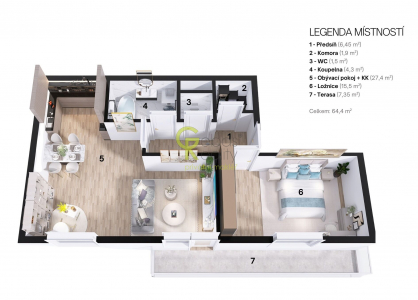 Prodej bytu, 2+kk, 64 m²