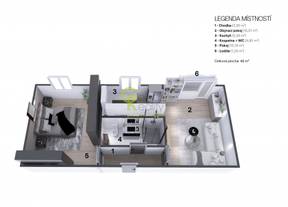 Pronájem bytu, 2+kk, 48 m²