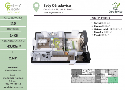Prodej bytu, 2+kk, 43 m²