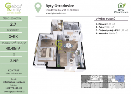 Prodej bytu, 2+kk, 48 m²