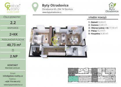 Prodej bytu, 2+kk, 42 m²