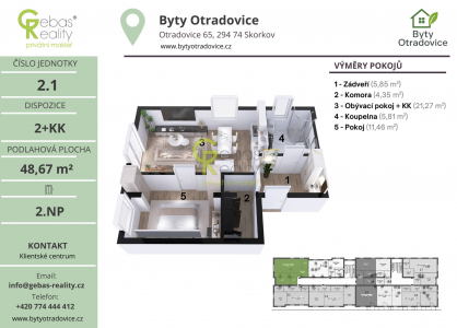 Prodej bytu, 2+kk, 48 m²