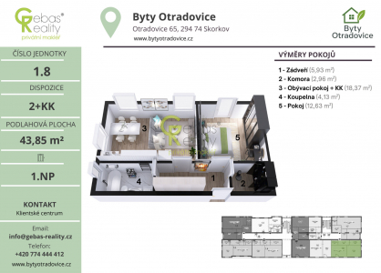 Prodej bytu, 2+kk, 43 m²