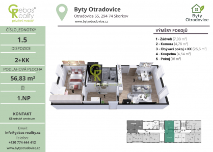 Prodej bytu, 2+kk, 57 m²