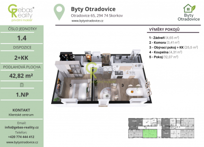 Prodej bytu, 2+kk, 43 m²