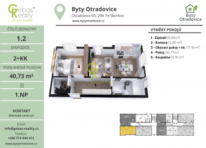 Prodej bytu, 2+kk, 40 m²